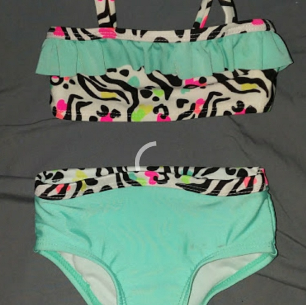 Teal/green zebra stripe toddler bikini